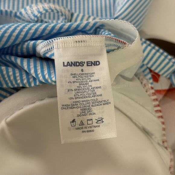 Lands End Tankini Swimsuit Top Womens Size 6 Blue White Stripe Red Band NEW - Picture 3 of 5